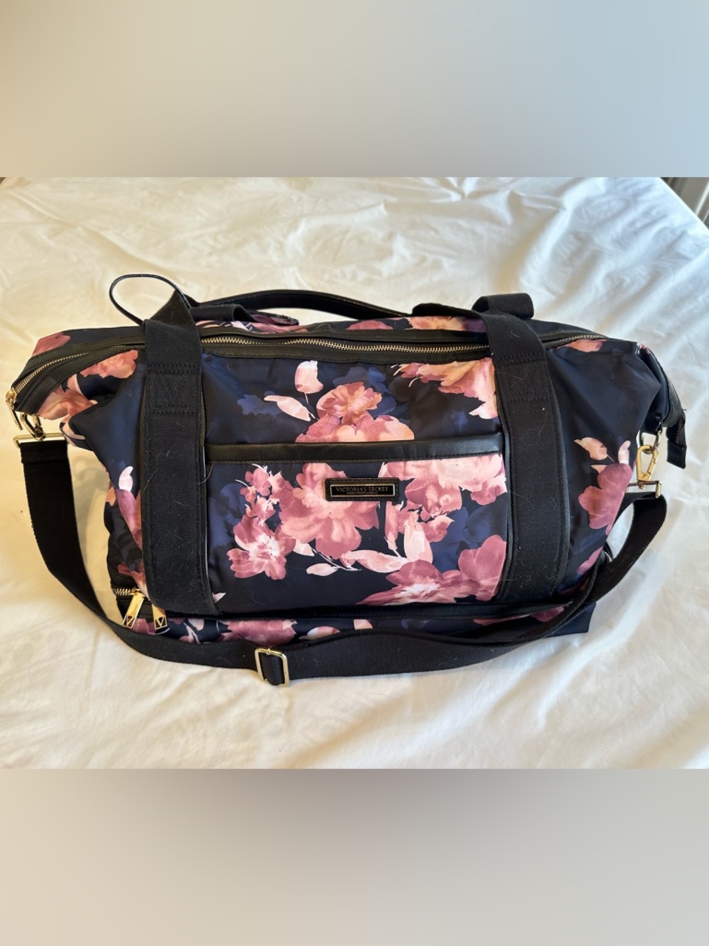 Victoria's Secret Black Duffel with Pink Floral Print
